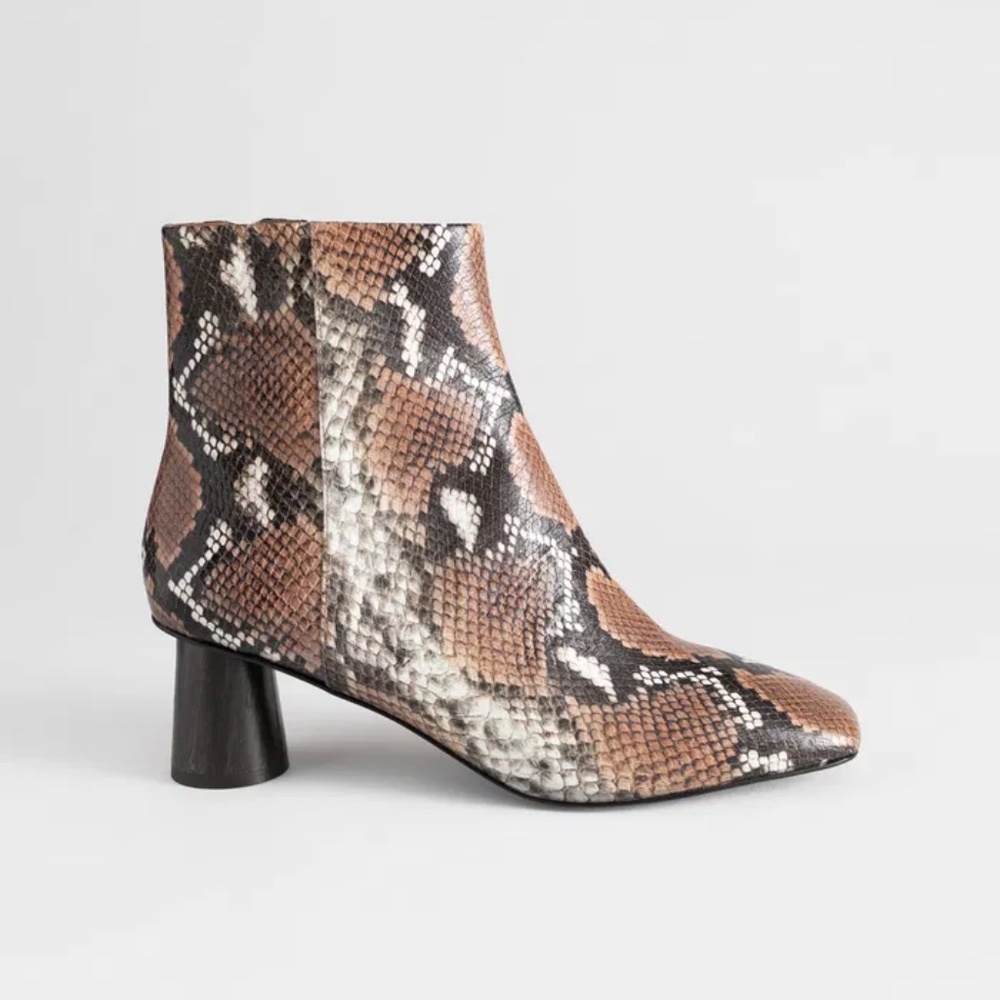 & Other Stories Wooden Heel Snake Ankle Boots Size 7